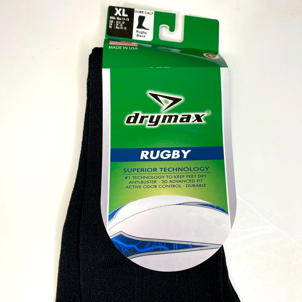 Drymax Over Calf Black Rugby Socks Size XL Unisex Adult